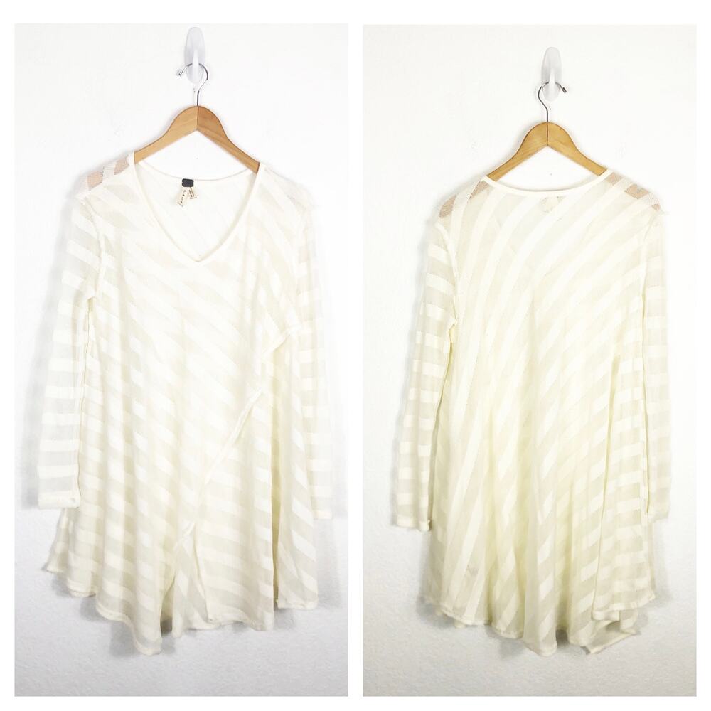 We The Free People Oversized Faux Wrap Sweater Small Cream Striped V-Neck Soft